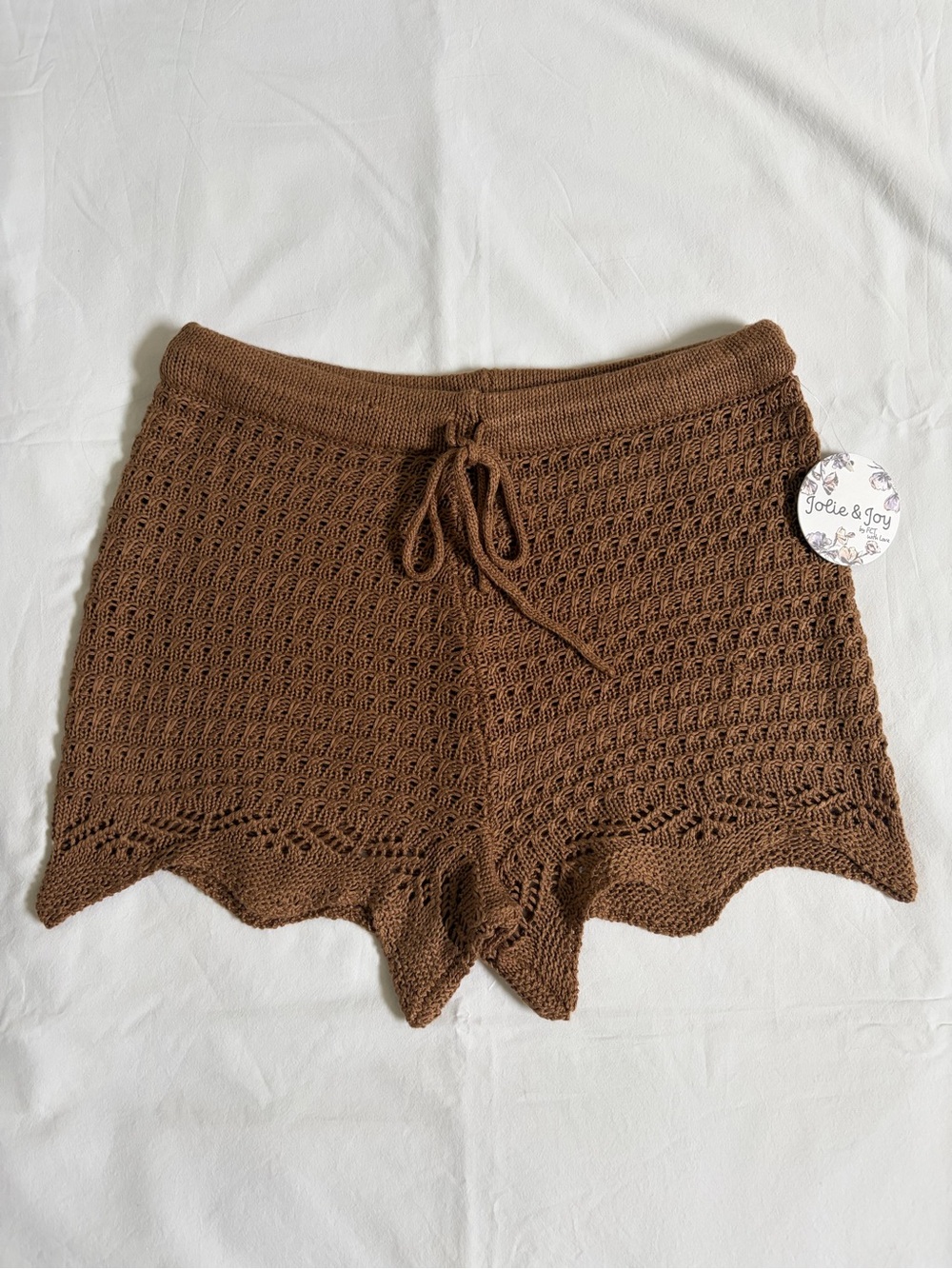 Jolie & Joy New Brown Crochet High-Waist Knit Summer Shorts Size Medium